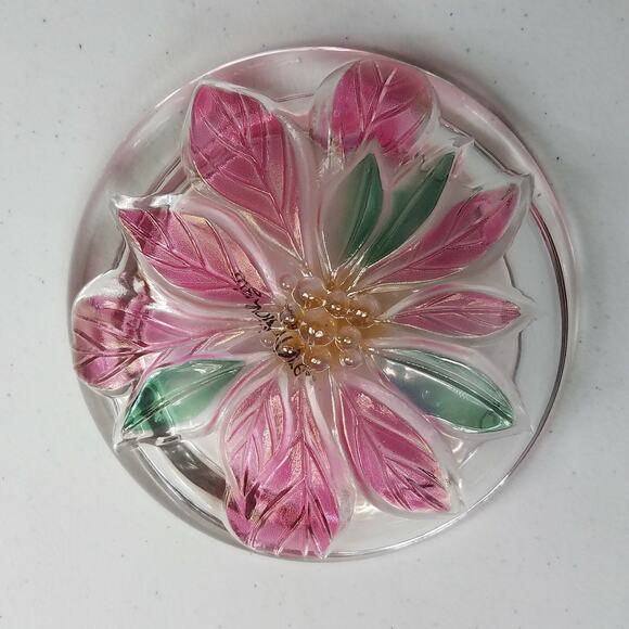 Savoir Vivre Japan Christmas Holiday Spirit Pink Poinsettia Round Candy Dish 5in - Picture 4 of 4